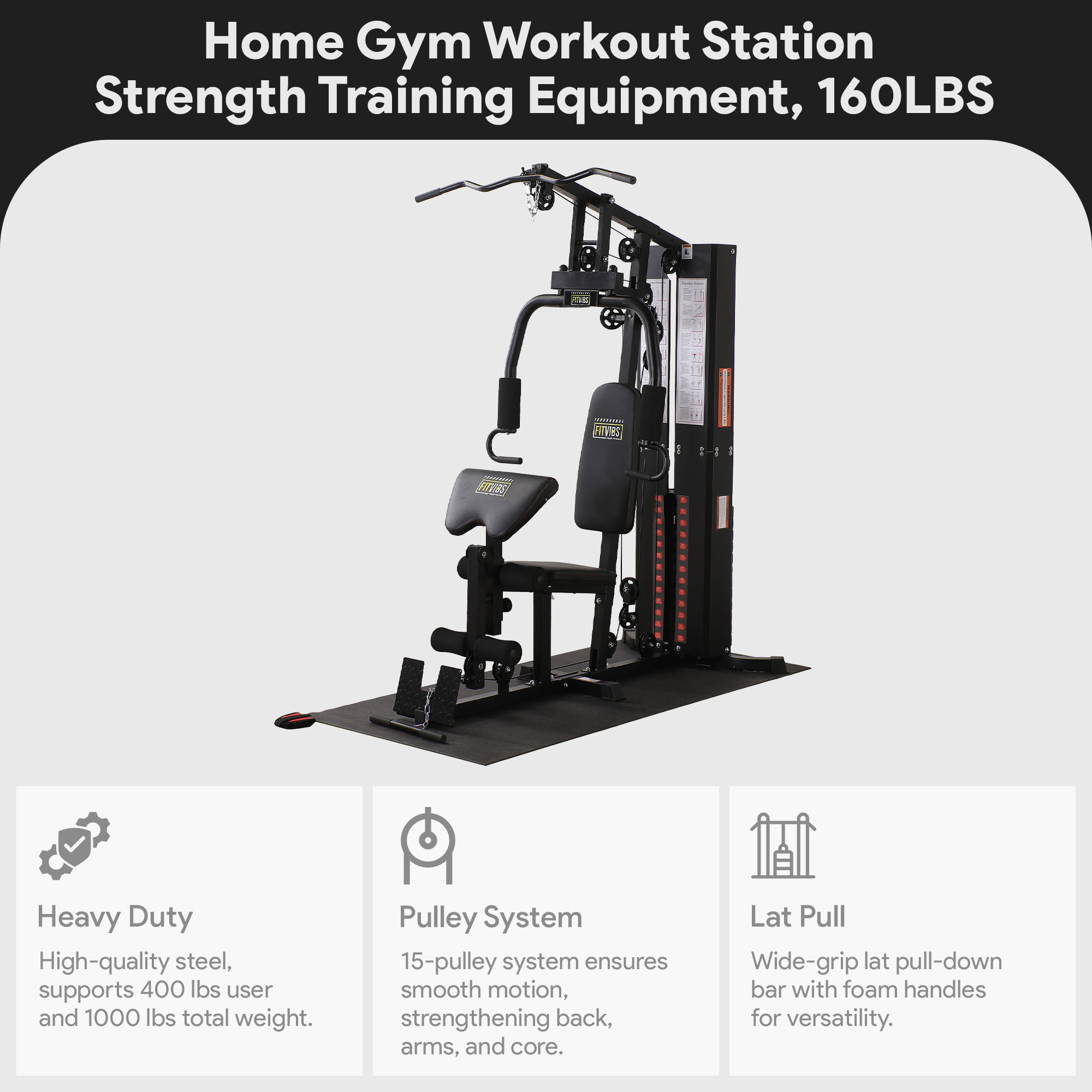 BalanceFrom Multifunctional Home Gym Workout Station with Floor Mat & 160 lb. Weight Stack