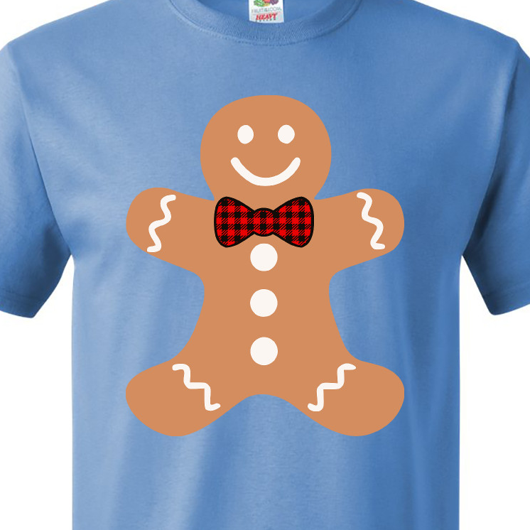 Inktastic Cute Gingerbread Man with Red Plaid Bowtie T-Shirt - image 3 of 4