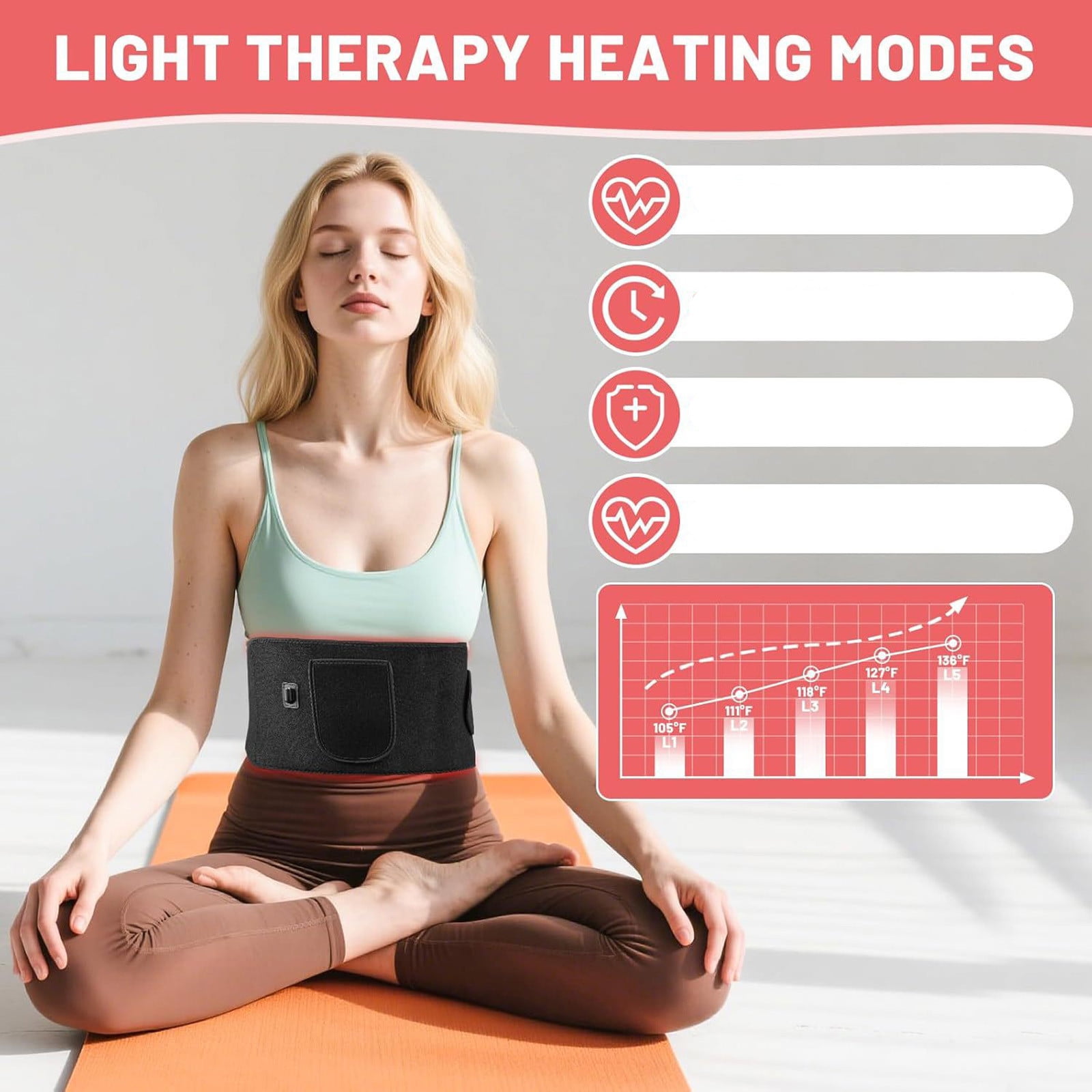 DAMAI Firmly Red Light Therapy Belt, Upgraded 3 in 1 LED BeadsRed Light Therapy Device with 3, Layer Lift Technology, Muscle Relaxation, Adjustable & Portable for Wellness & Relaxation﻿ (Black)