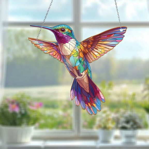 Window Hanging Acrylic 2D Hummingbird, Stained Glass Style Decoration, Vibrant Bird Ornament for Home Décor, Nature-Inspired Gift