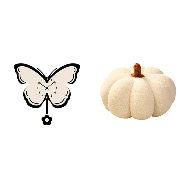 Reloj De Pared Acrílico Con Diseño De Mariposa Y Calabaza Y Almohada De Peluche, Juego Decorativo Para Oficina, Comedor, Habitación Infantil, Decoración De Dormitorio De Estilo Rústico.