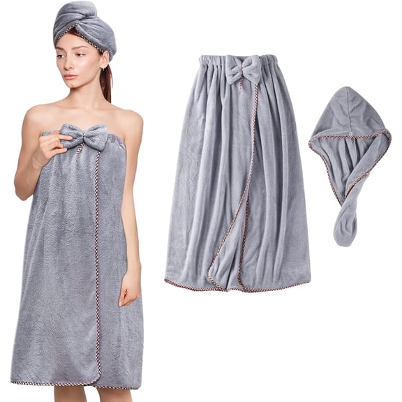 QIANJIA Women Bath Wrap Hair Towel - Adjustable Luxury Microfiber Soft Towels for Shower After Body Cover, Super Absorbent to Quick Drying Hair and Body, Grey