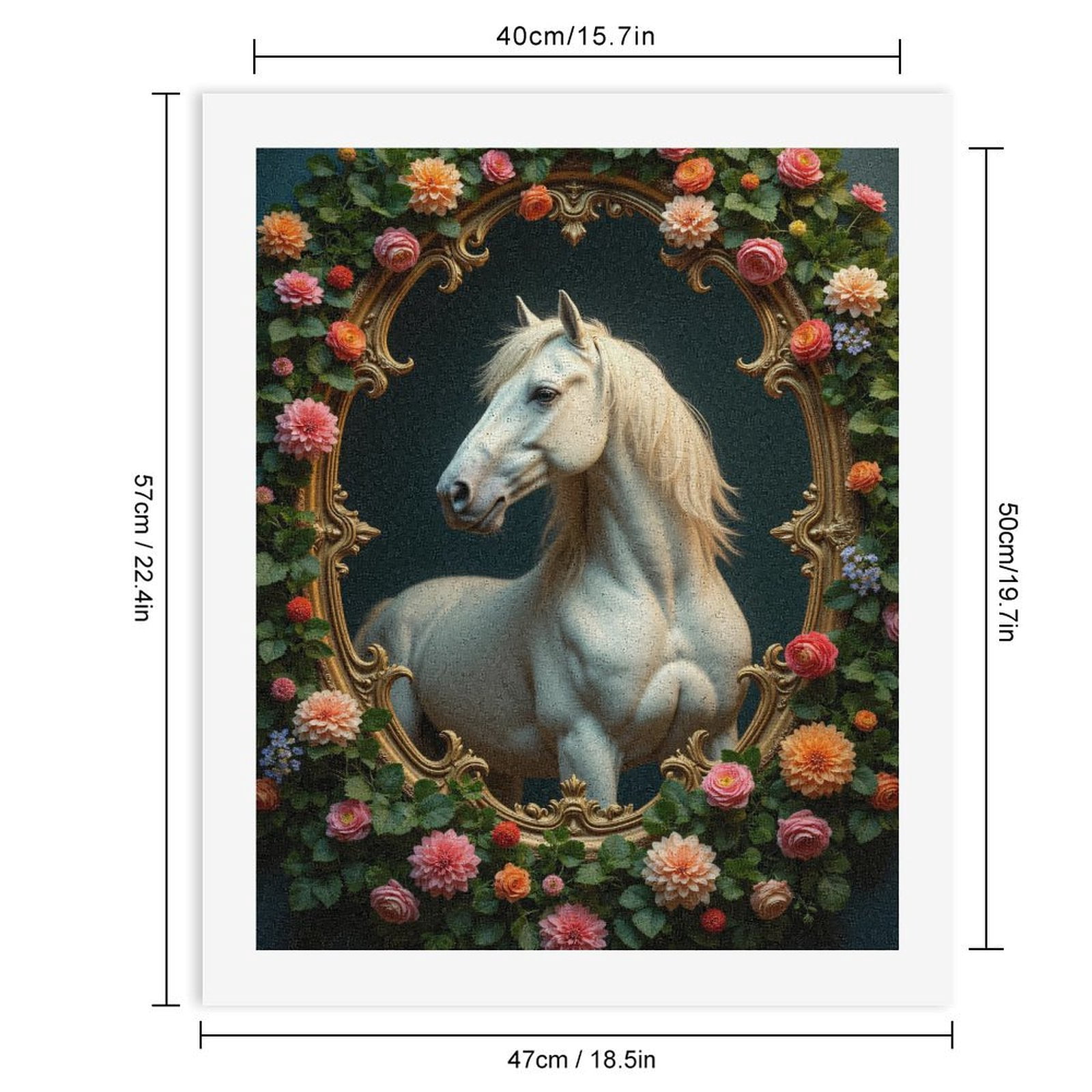 Paint By Numbers Kit for Adults Beginner - DIY White Horse Floral Frame Art Canvas Painting Kits for Adults, Frameless Paint By Number for Adults for Home Wall Decor 16x20 Inch