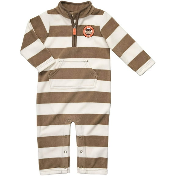 Carter's Infant Long Sleeve One Piece Fleece Coverall - Taupe Stripes-3 Months