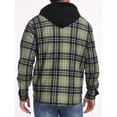 thumbnail image 4 of GIRUNS Men's Plaid Shirts Jacket Fleece Flannel Lined Long Sleeve Shirts Sherpa Button Down Coat With Hood Black Light Green L, 4 of 9