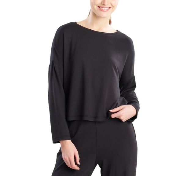 Natori womens Kaia Terry Destination Long Sleeve Top, s, Black