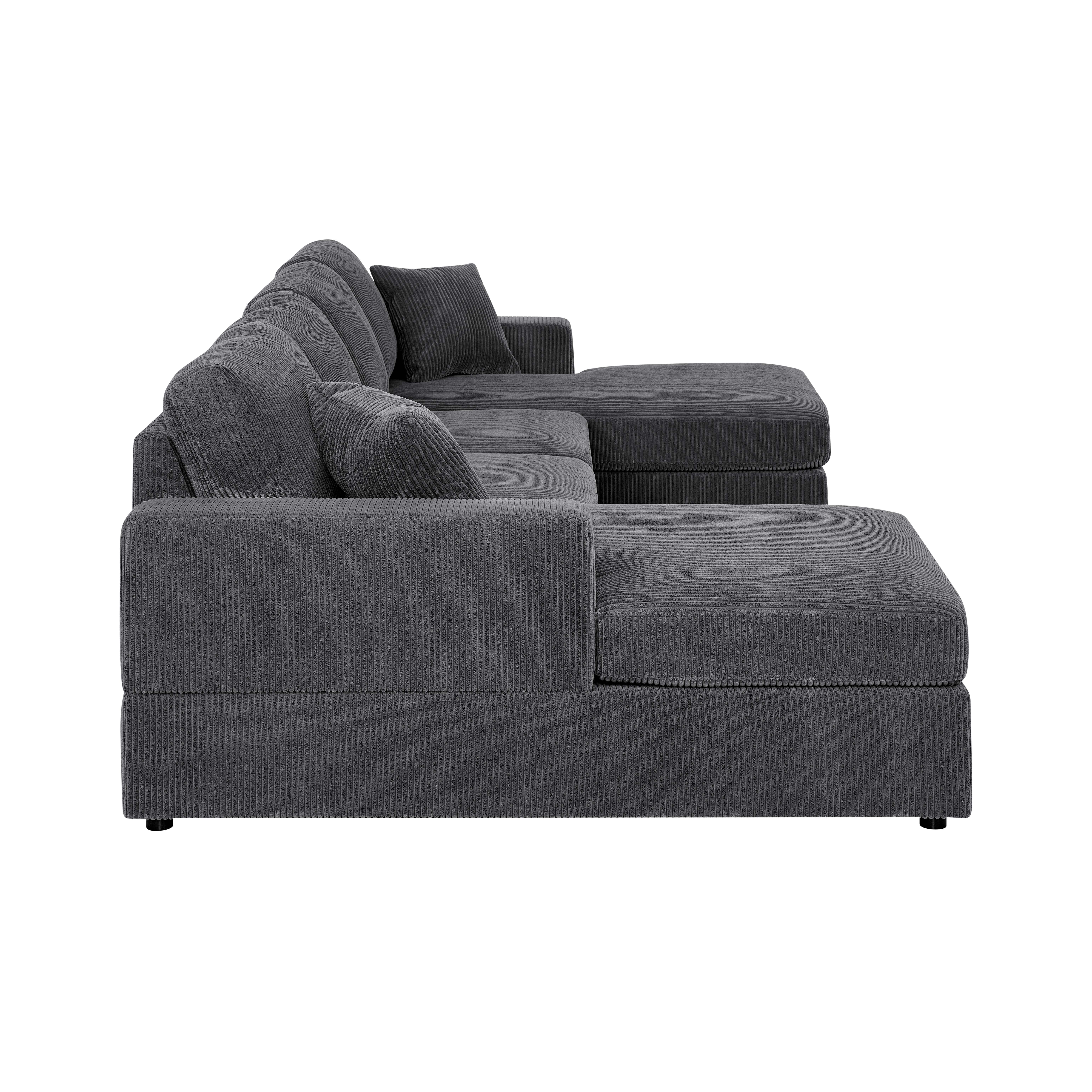 Howcool 120" Modular Sectional Sofa U Shaped Cloud Couch with Double‑Chaise, 4 Seat Corduroy Sofa with Washable Removable Covers for Living Room,Gray