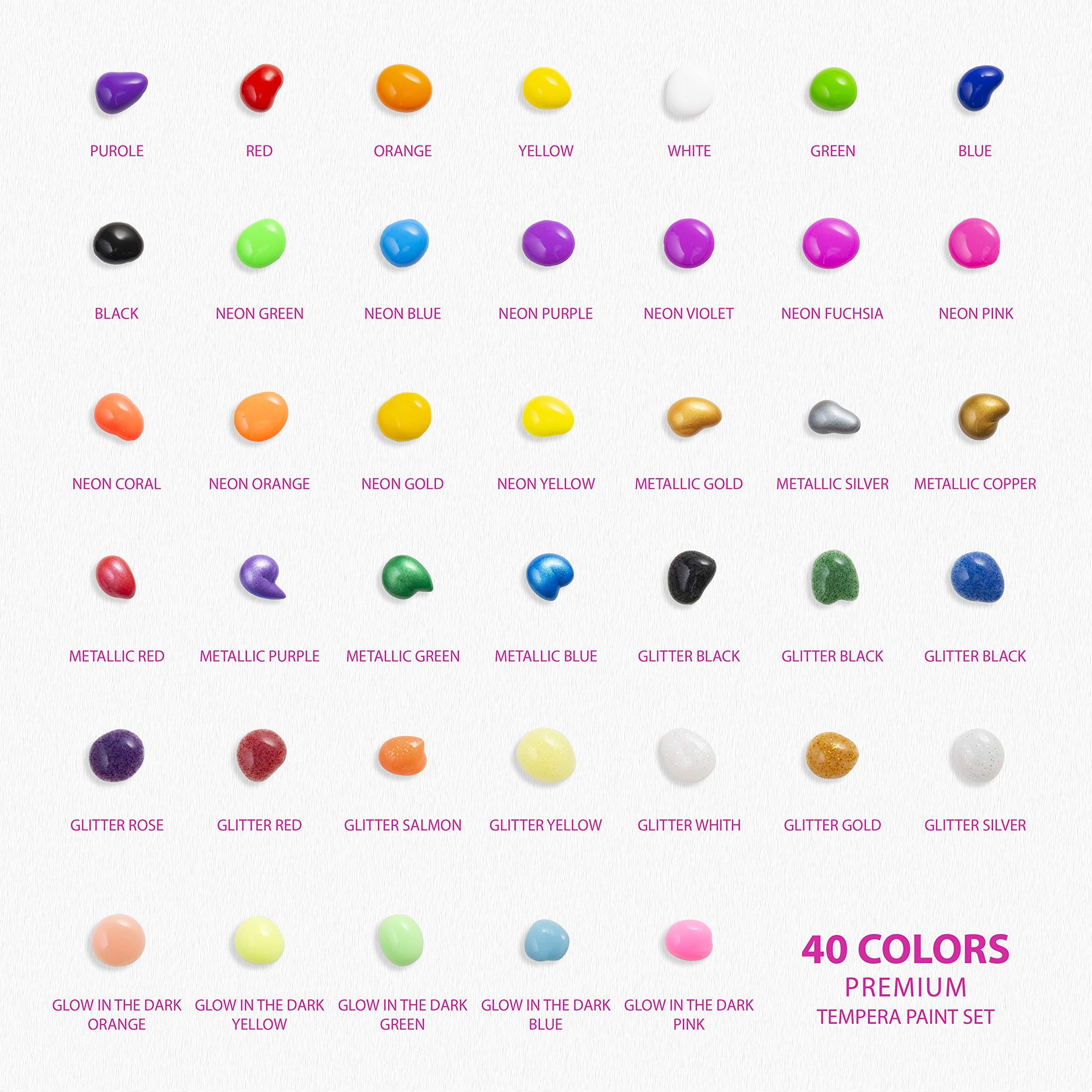 Positive Art Kids Tempera Paint Set 2oz Washable Non-Toxic Colorful Paints 40 Pack