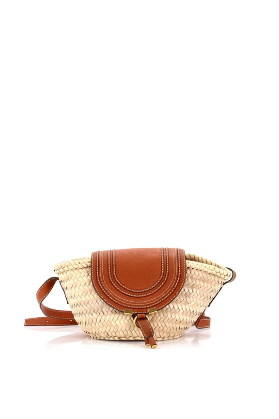 Pre-Owned Chloe Chloe Marcie Basket Crossbody Bag Raffia and Leather Small By Rebag