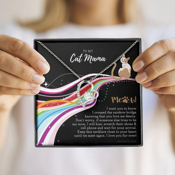 To My Cat Mama, Cat Mom, Until We Meet Again Necklace, Loss of Cat memorial necklace, Cat loss gifts, Rainbow Bridge Cat, Pet sympathy gift Personalized Jewelry, Custom Message Card, Gift Box