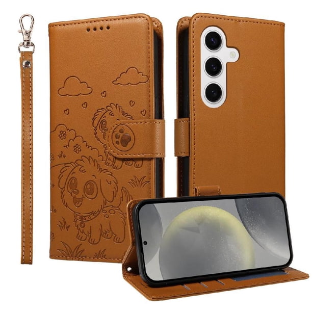 Funda Cartera GANGXUN con Diseño de Perrito en Relieve para Samsung Galaxy S24 , Protección 360° con Ranuras y Correa Desmontable