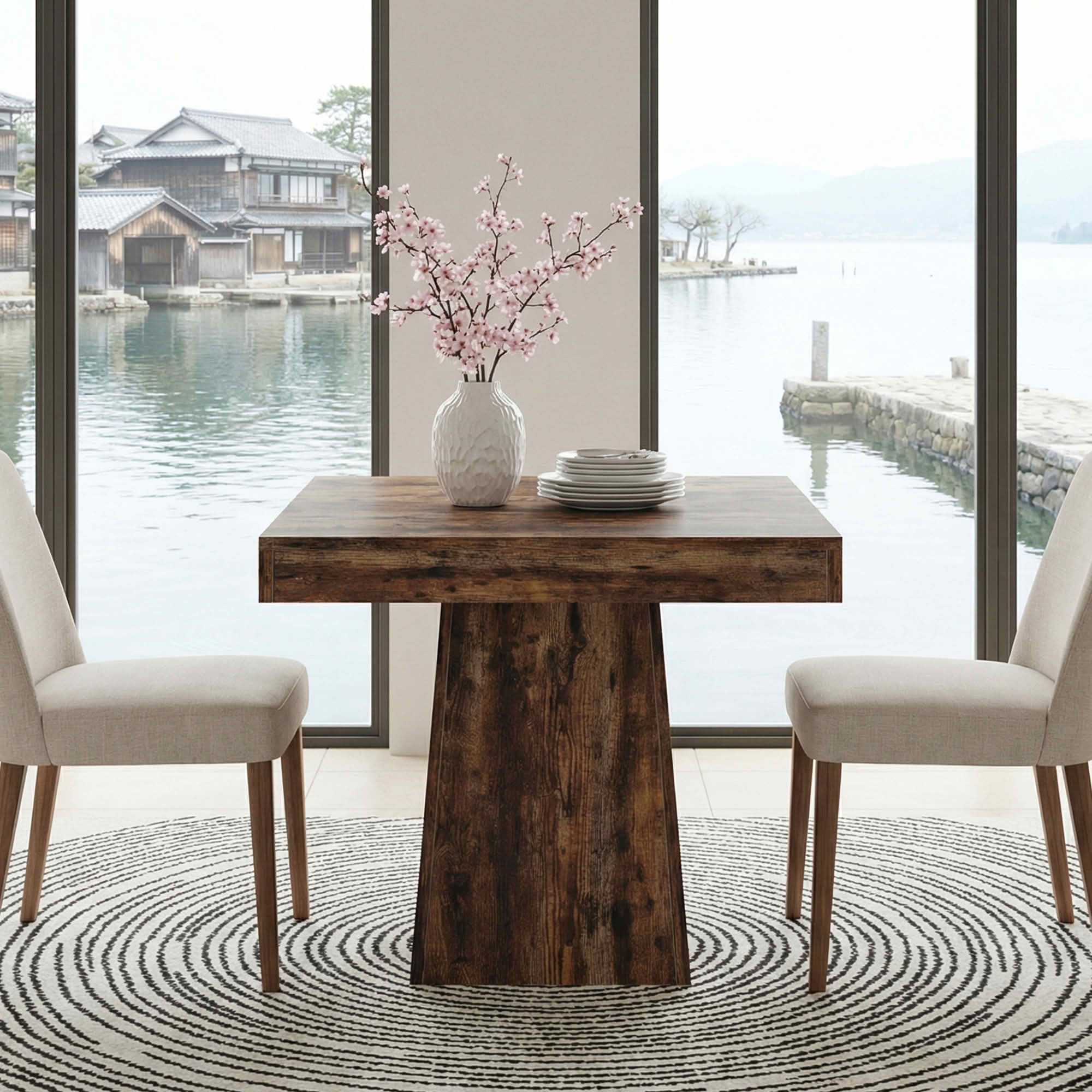 MAYEERTY 31.5 Inch Square Dining Table, Small Farmhouse Industrial Kitchen Dinner Table with Thick Tabletop and Pedestal Base for 4 People