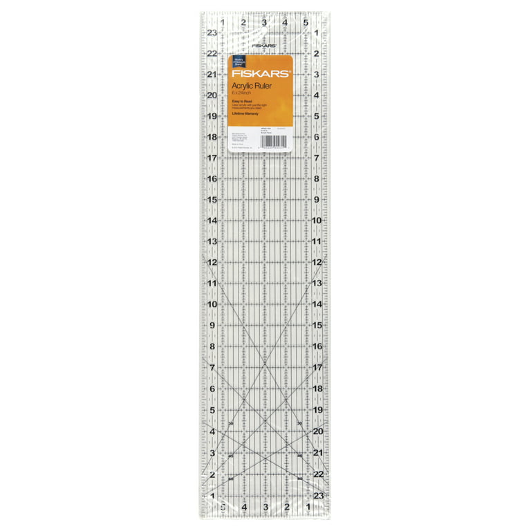  Fiskars Sewing Ruler - 6 x 24 Acrylic Ruler - Sewing and  Quilting Ruler with Gridlines - Arts and Craft Supplies - Clear/Red