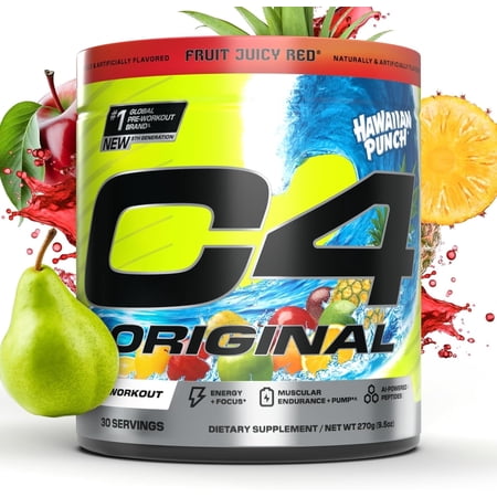 C4 Original Pre-Workout Powder, Hawaiian Punch®, Fruit Juicy Red®, 30 Servings