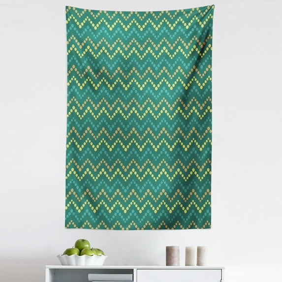 Chevron Tapestry, Polka Dots Dancing in a Zigzag Order Modern Repeated Pattern Print, Fabric Wall Hanging Decor for Bedroom Living Room Dorm, 5 Sizes, Jade Green and Sand Brown, by Ambesonne