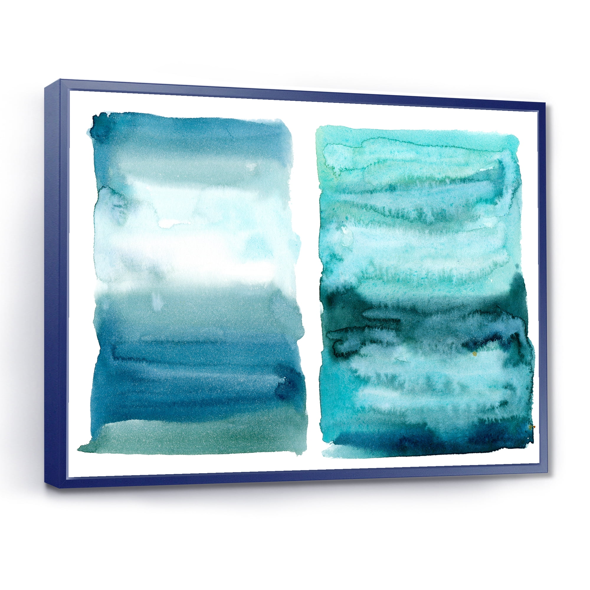 Designart 'Abstract Blue Ocean Aquatic Impression II' Modern Framed Canvas Wall Art Print
