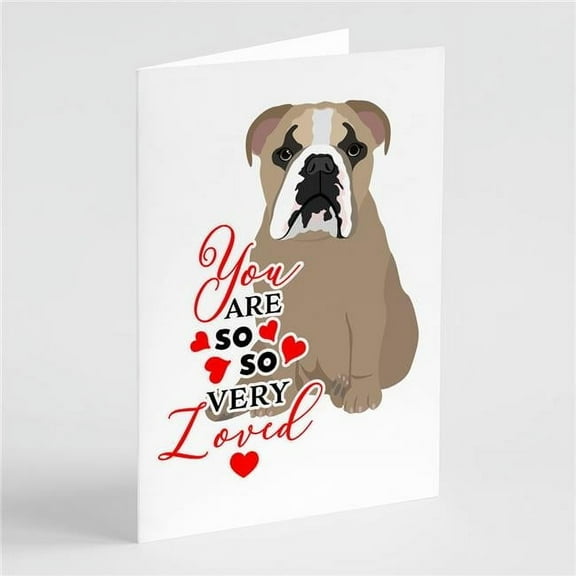 English Bulldog Lilac Tricolor so Loved Greeting Cards and Envelopes Pack of 8 7 in x 5 in