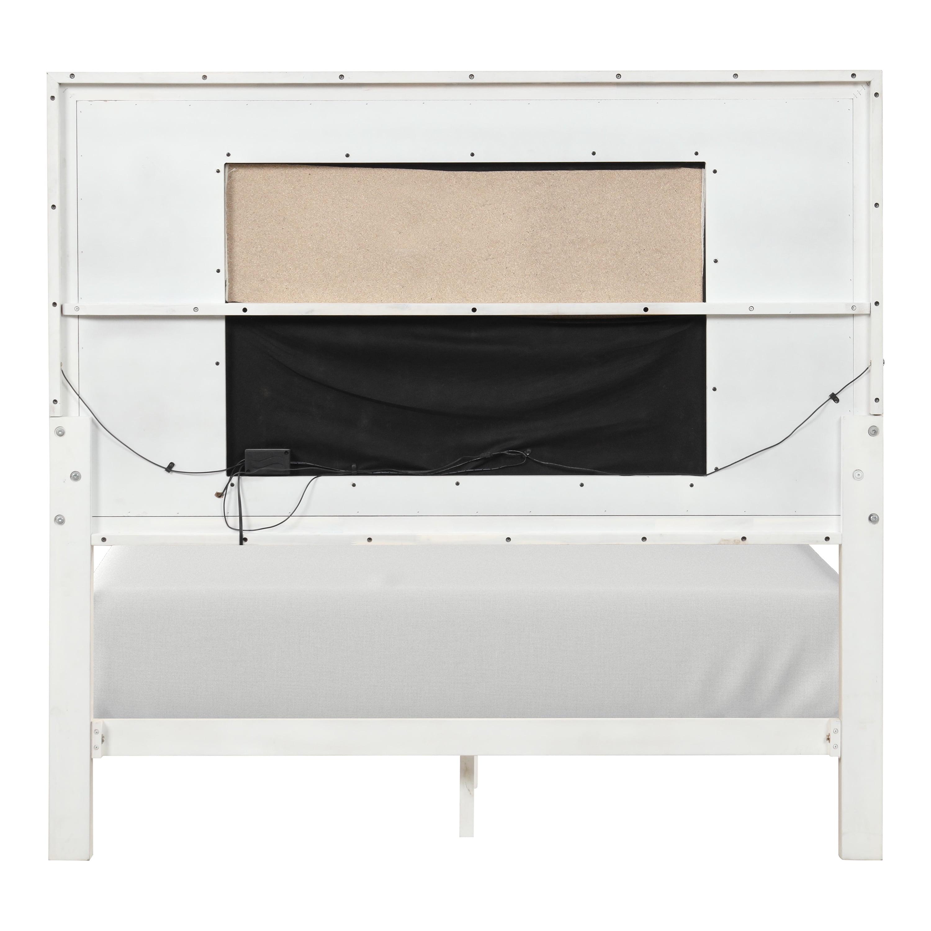 Furniture of America Fenton Solid Wood Queen Panel Bed with LED Light, Antique White