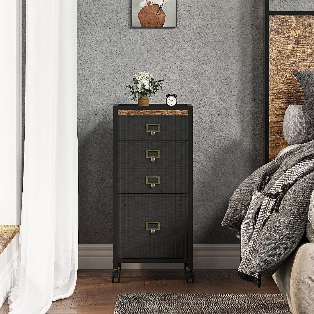 File Cabinet with 4 Drawer, Mobile Filing Cabinet Rolling Printer Stand Fits A4 or Letter Size, Fabric Vertical File Cabinet for Home Office