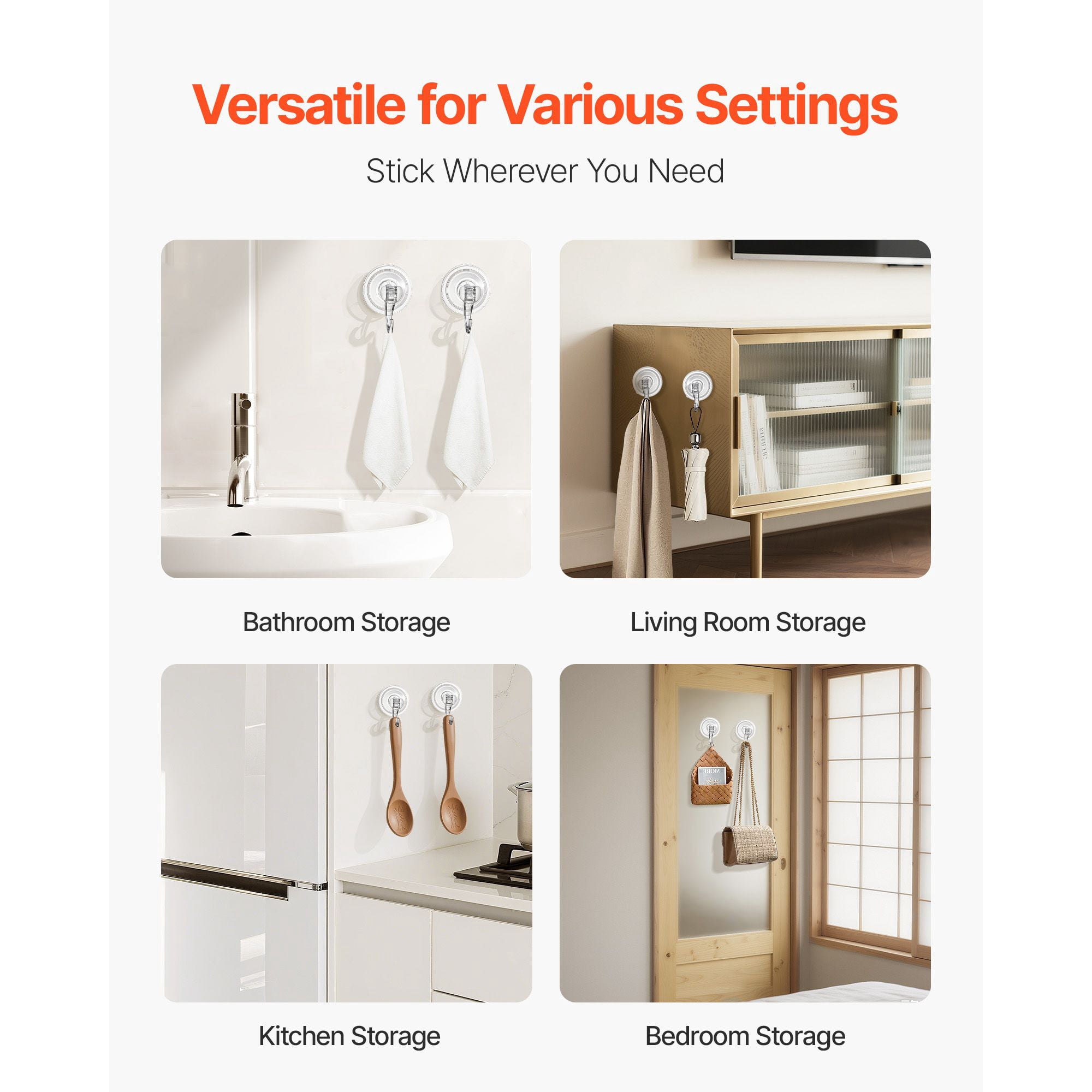 Suction Cup Hooks Upgraded Vacuum Technology 10LBS, No-Drill Reusable Removable, Heavy Duty Vacuum Hook for Bathroom Kitchen Glass Tile Smooth Surface