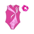 thumbnail image 3 of dPois Kids Girls Gymnastic Leotard Unitard Sleeveless Round Neck Jumpsuit with Headwear Activewear Hot Pink 10, 3 of 6