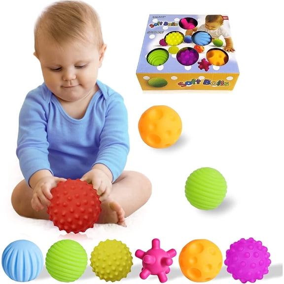 Sensory Balls for Babies 6-12 Months, 6-Pack Textured Spiky Squeeze Toys for Toddlers 1-3, Montessori Baby Massage Gift Set