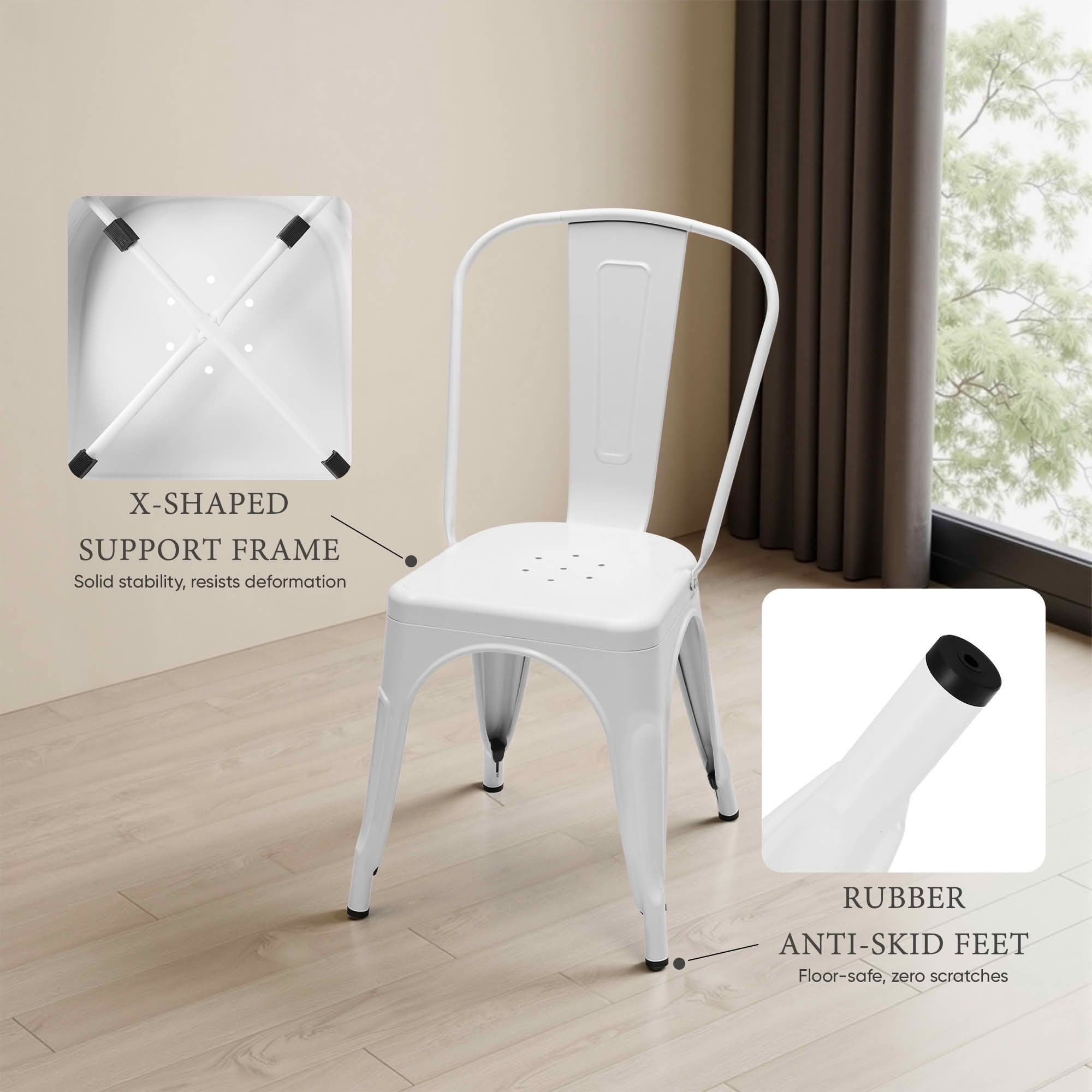 MAYEERTY Set of 4 Metal Dining Chairs Stackable Industrial Style 300LBS Weight Capacity for Kitchen Dining Room