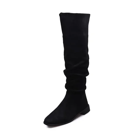 

Women‘s Knee High Boots Ruched Pointed Toe Suede Riding Boots