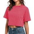 thumbnail image 5 of WEIGFI Womens Tshirts Cotton Loose Fit Workout Cropped Tops Yoga Running Crew Neck Short Sleeve Lightweight Clothes Solid Color Trendy Soft Vacation Everyday Wear,Red,L, 5 of 7