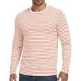 thumbnail image 4 of Men's Long Sleeve Striped T-Shirts Crew Neck Jersey Knit Top Classic Horizontal Stripe Regular Fit Pullover Soft Stretch Breathable Tee Casual Daily Wear Pajama, 4 of 6