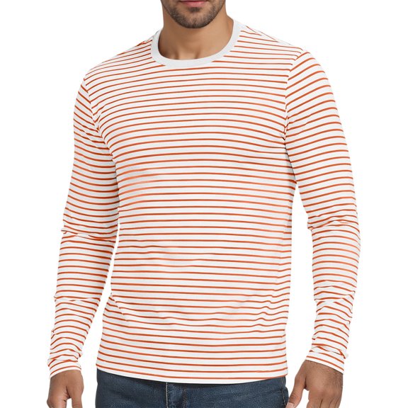 QSAWXQZ Men's Striped Graphic T Shirt Crew Neck Long Sleeve Pullover Casual Tee Shirt for Spring L