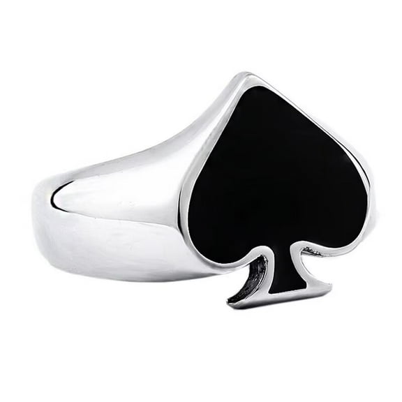 PAURO Men's Stainless Steel Punk Rock Spade Simple Temperament Personalized Ring Silver Size 11