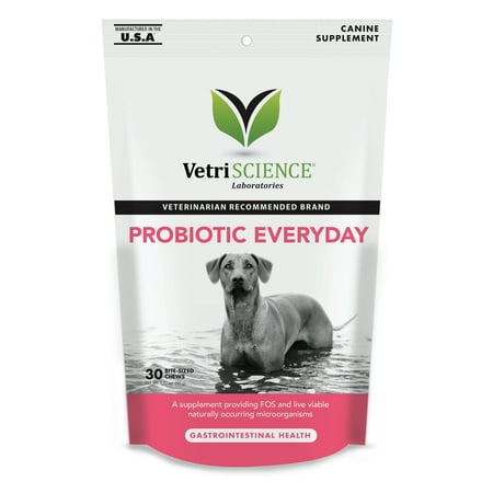 VetriScience Laboratories Probiotic Everyday, Digestive Health Supplement for Dogs, Duck Flavor, 30 Bite-Sized
