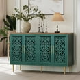 thumbnail image 4 of CBJCBJ 48″ Retro Storage Cabinet with 4 Doors, Hollow Carved Buffet Hutch for Living Room, Kitchen, Dining & Entryway, Vintage Decorative Organizer (GREEN), 4 of 7