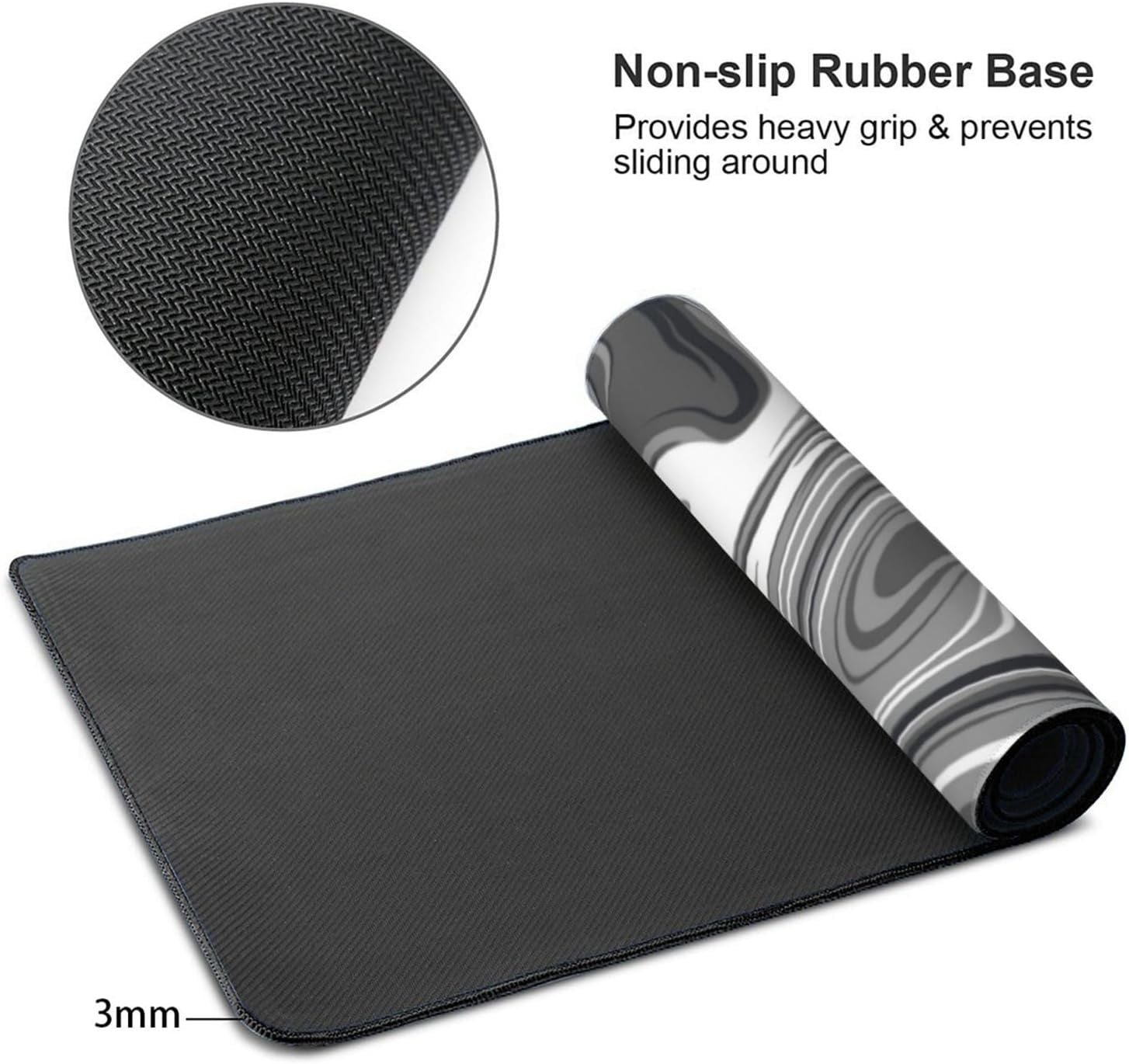 Large Mouse Pad Strata Liquid (35.4 x15.7in) Extended XXL Gaming Desk Mat with Non-Slip Rubber Base,Marbled Design Fluid Gray White Swirl Laptop Computer Desk Mat for Work,Game,Office,Home