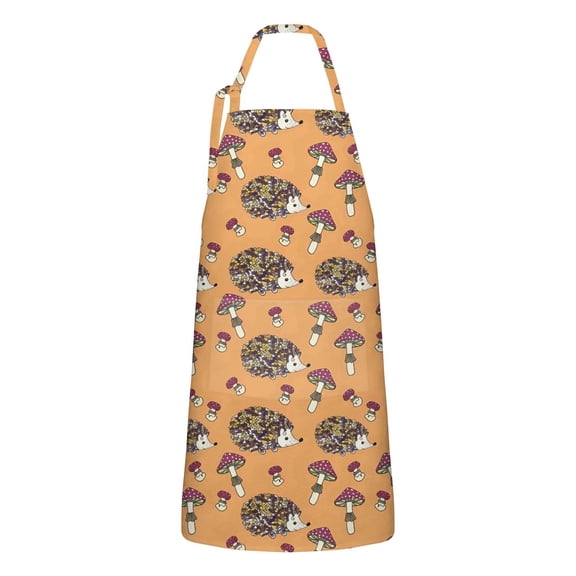 Cute Hedgehog Mushroom Apron-Garden Aprons for Women with Pockets-Cotton Linen Waterproof Kitchen Cooking Gardening Aprons Adjustable for Kitchen,Cooking,BBQ and Salon 33x27 Inch