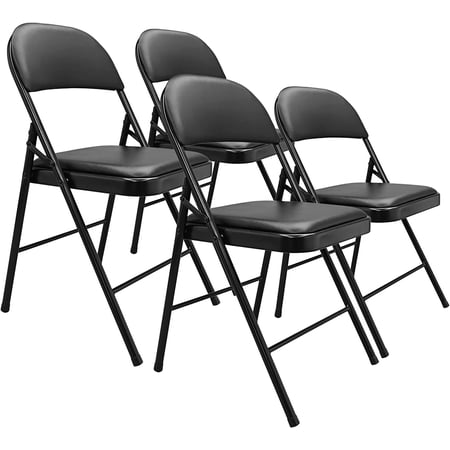 VENI 4-Pack Vinyl-Padded 30 Metal Folding Steel Chairs Adult Foldable Chair 3 Pack, Black
