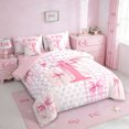 thumbnail image 2 of Erosebridal Pink Initial Letter T Kids 7pcs Bedding Comforter Set,Geometric Checkered Cute Bowtie Queen Bedding Sets For Girls,Pink Reversible, 2 of 7