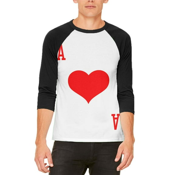 Halloween Ace of Hearts Card Soldier Costume Mens Raglan T Shirt White-Black MD