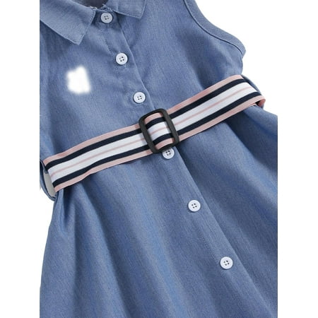 

Casual Floral Collar Shirt Sleeveless Dusty Blue Toddler Girls Dresses (Girl s)