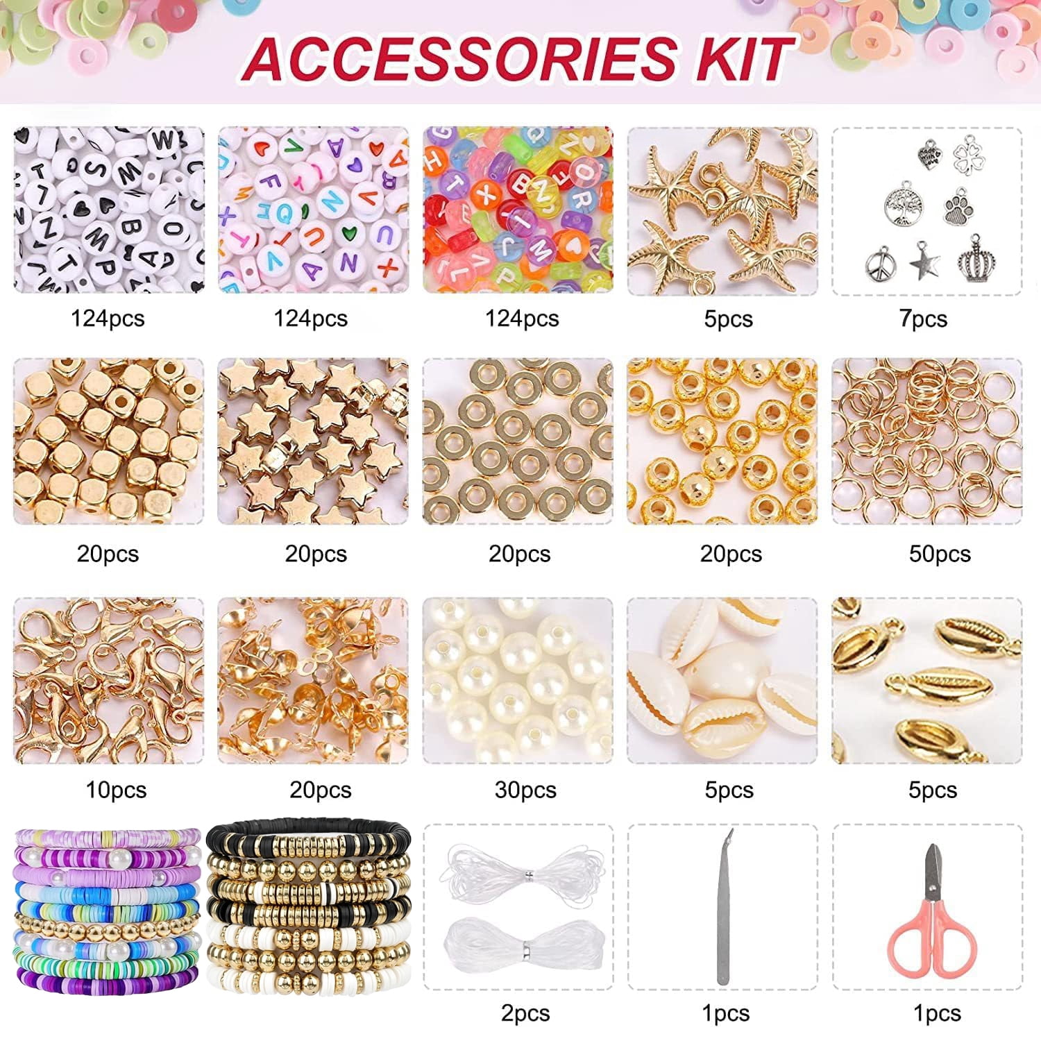 Jiaroutk 19500PCS 144 Colors Clay Beads for Bracelets Making Kit (6mm), Polymer Heishi Beads with Charms Gifts for Teen Girls Crafts for Girls Ages 8-12(Multicolor)