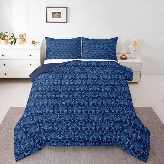 Feelyou Western Damask Teen Twin Comforter Sets, Blue Life Tree Bedding Set, 2-Piece