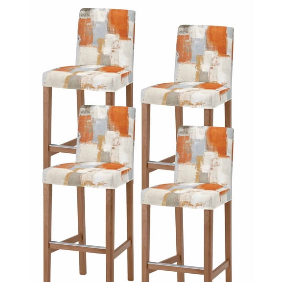 Burnt Orange Bar Stool Covers Set of 4, Modern Geometric Grey Oil Painting Abstract Stretch Washable Bar Chair Covers with Backs, Removable Pub Counter Height Chair Cover for Kitchen Dining Room Cafe