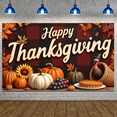 thumbnail image 2 of Decorative Design Happy Thanksgiving Banner Colorful Theme Fall Leaves Turkey Illustration for Thanksgiving Celebration Holiday Party Autumn Decoration, 2 of 3