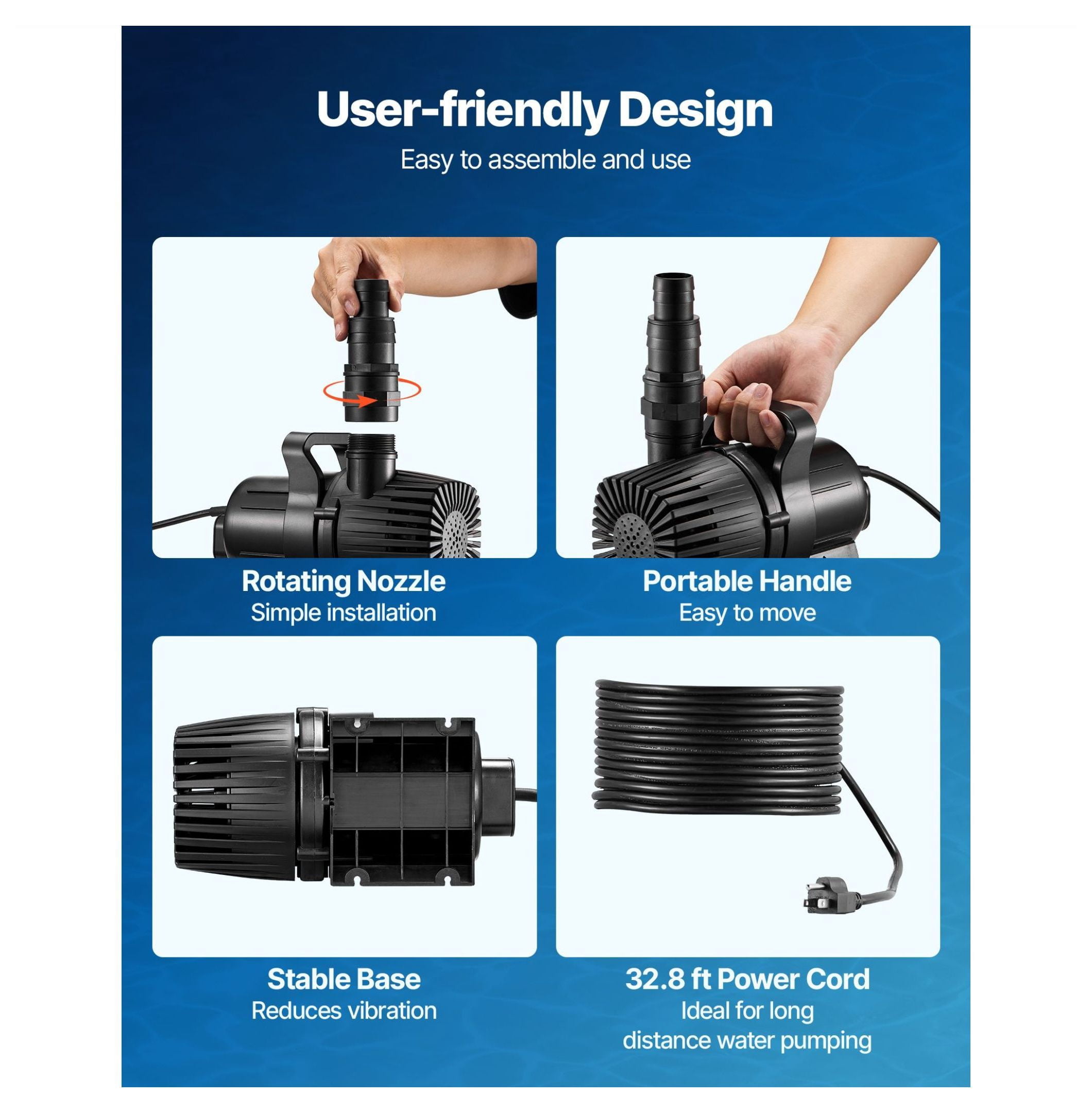 Submersible Water Pump 4500 GPH, 280W Aquarium Pump with 16.4ft Lift, Adjustable Flow, for Pond, Fountain, Waterfall, Fish Tank