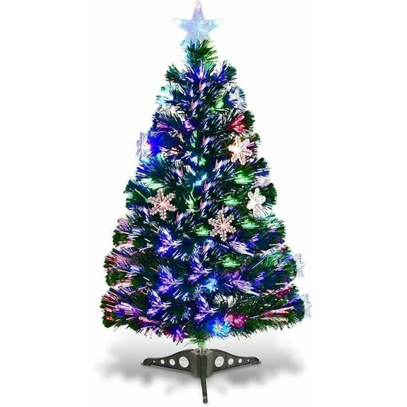 3FT Pre-Lit Fiber Optic Artificial Christmas Tree, with Multicolor Led Lights and Snowflakes (3 FT)