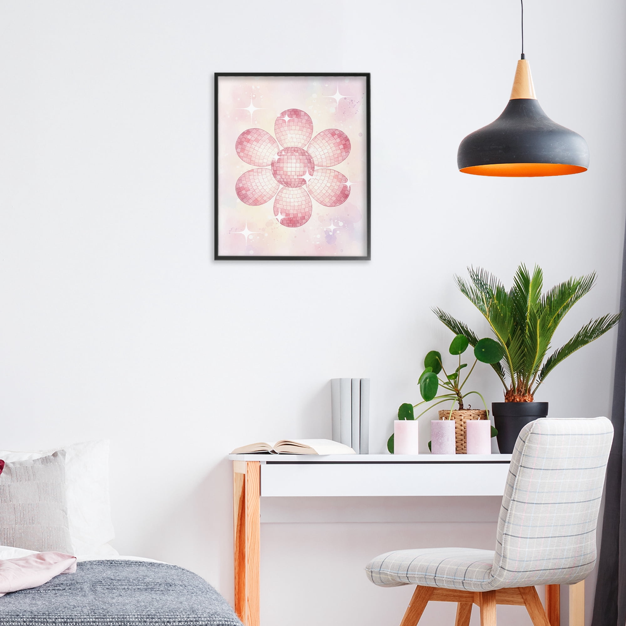 Stupell Industries Dreamy Pink Disco Ball Flower Black Framed Giclee Art, design by Lil' Rue