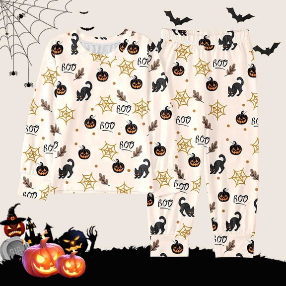 Little Boy Casual Clothing Set Halloween Long Sleeve T Shirt Top and Pants Clothing Set Size 6-7T ,Beige