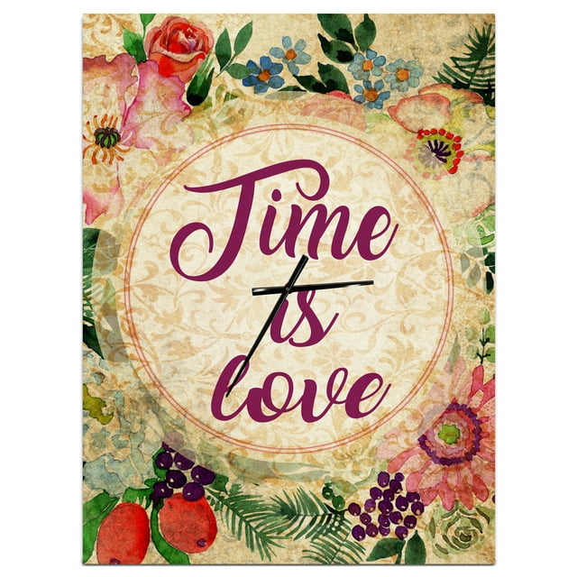 DesignArt Time is Love Pink Floral Large Wall Clock
