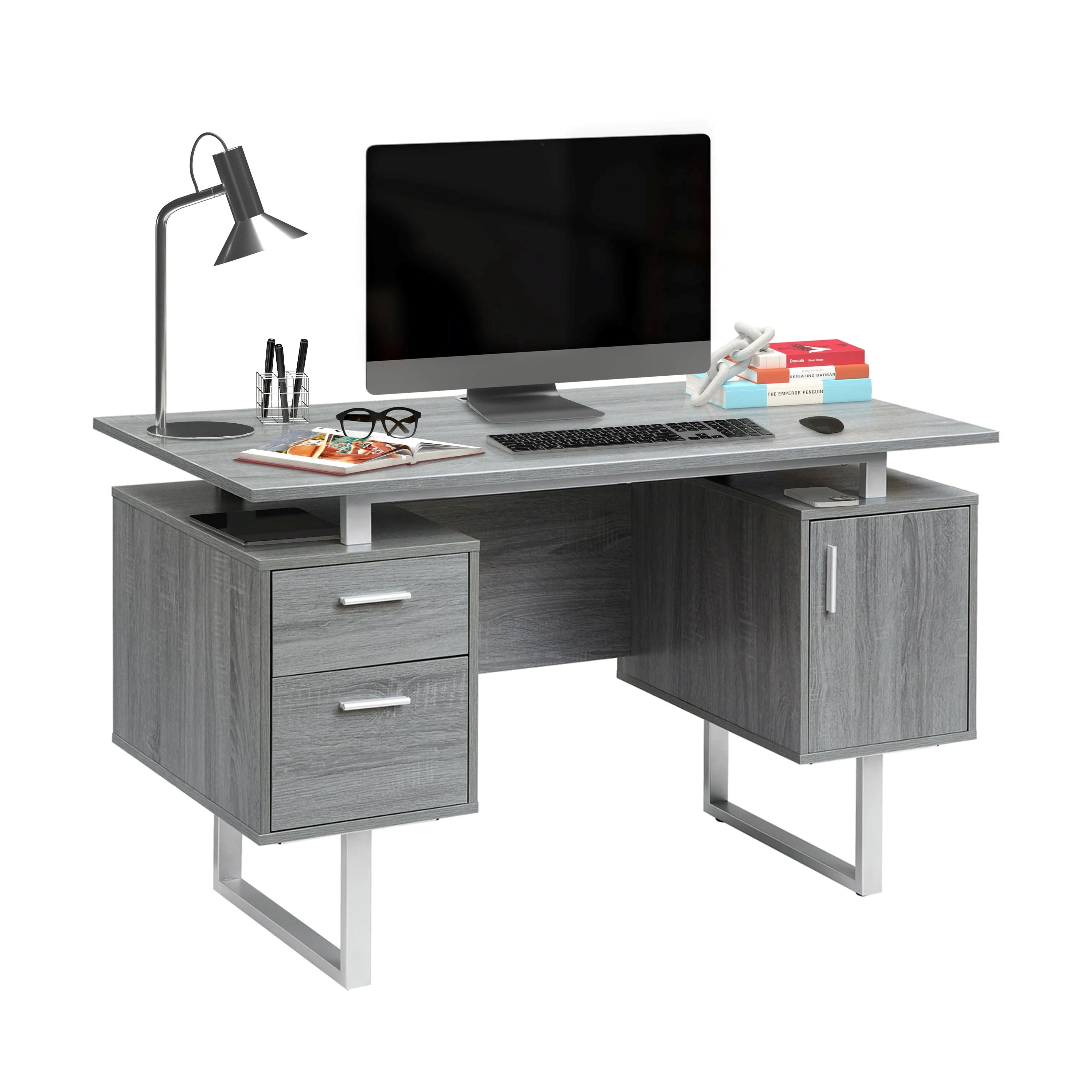 Techni Mobili Modern Adult Office Desk with Drawers and Storage, 51.25" W, Gray/Silver